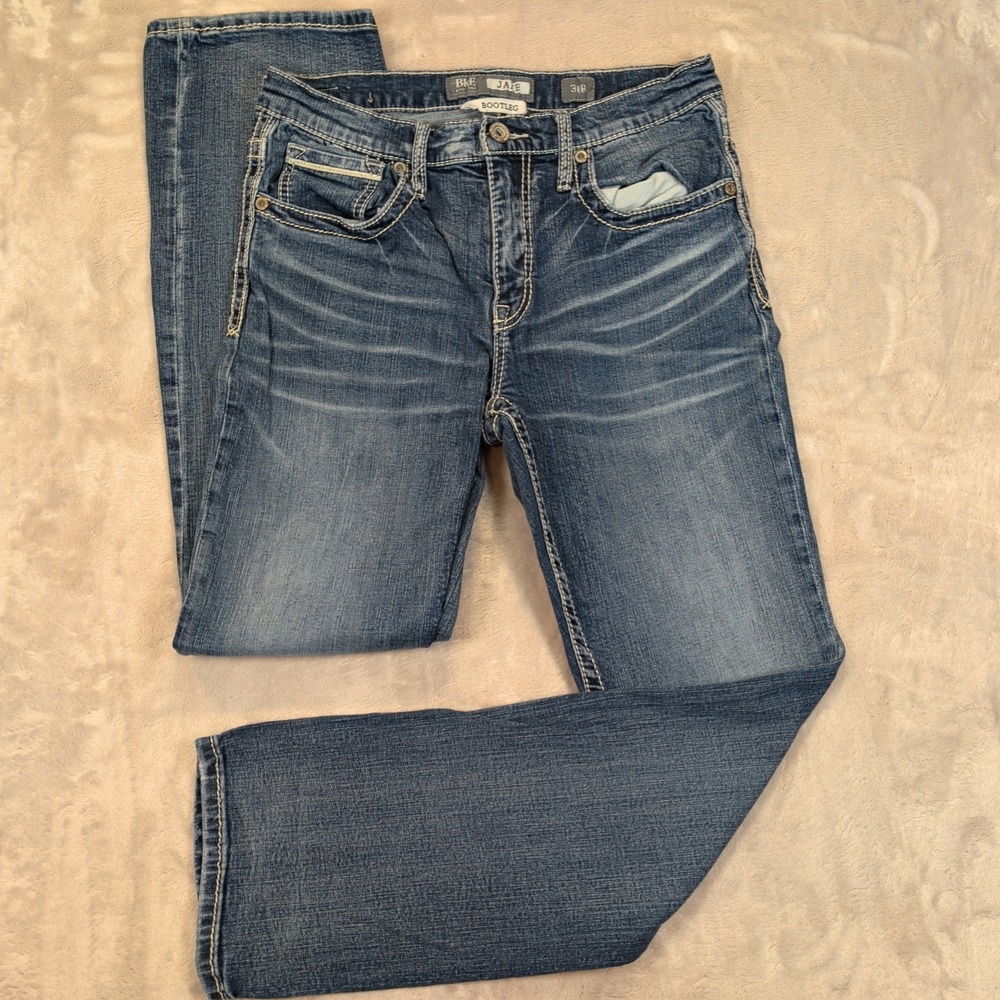 BKE Jake Bootcut Jeans Mens 31R (30x31) Blue Distressed Denim Y2K Western Style